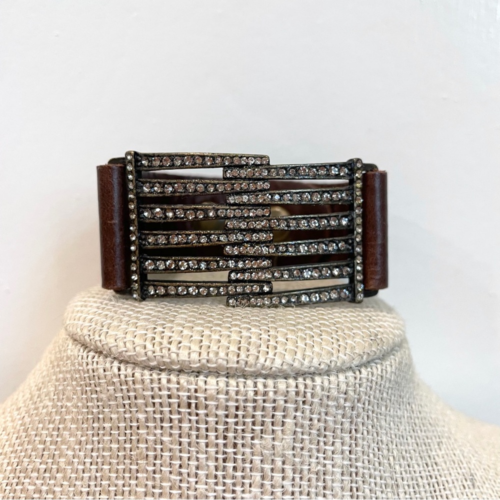 Rebel Designs Interlocked Crystal Line Leather Bracelet